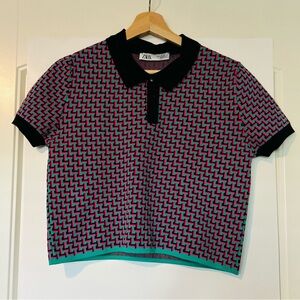 Zara Geometric Polo Shirt with Black Accents